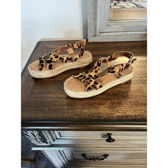 Madewell Animal Print Leather Platform Espadrilles Sandals 5.5 5 1/2 - Picture 1 of 5